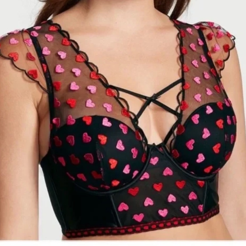 Victorias Secret Dream Angels Lined Heart Embroidery Cap-Sleeve Corset Top Small
